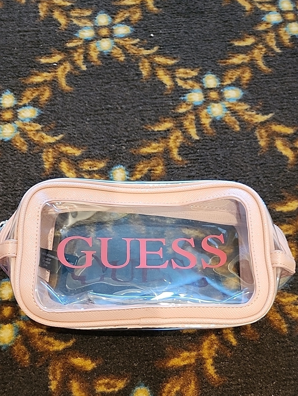 Guess Clear Cosmetic Pouch with Pale Pink Trim